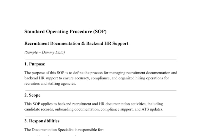 manage recruitment documentation and backend HR support